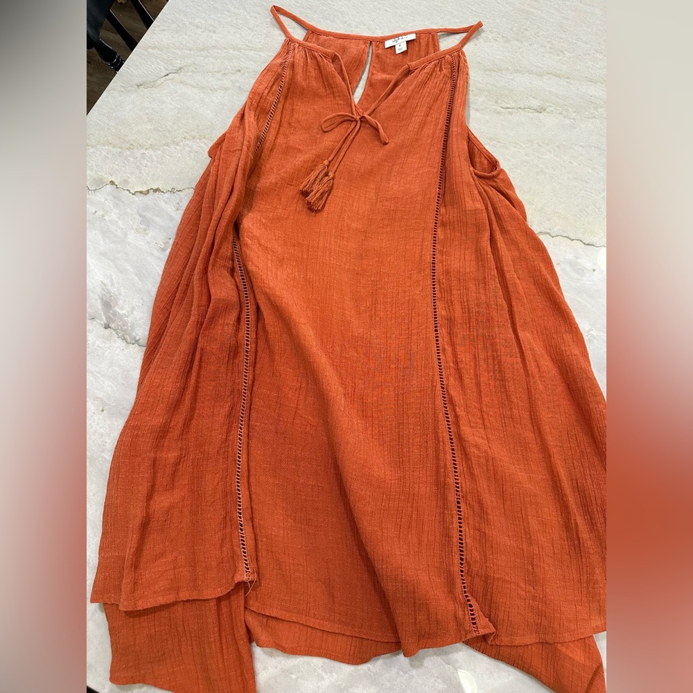 Style & Co. Rust Tie-Neck Gauze Tank Dress